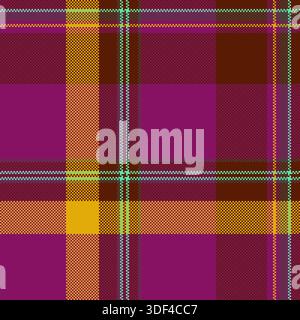 Controllo a quadri in tessuto geometrico, tessuto lettino, tartan. Sfondo con motivo vettoriale di avvolgimento senza cuciture nella tavolozza dei colori rosa e arancione. Illustrazione Vettoriale