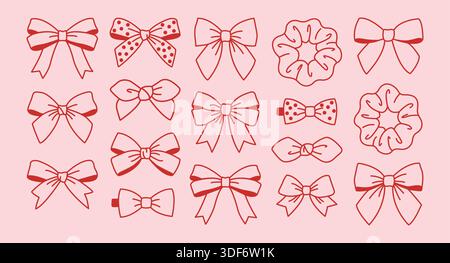 Fiocchi rossi astratti alla moda e clip per capelli rosa. Accessori alla moda per capelli Illustrazione Vettoriale