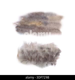 Macchie di acquerello in tonalità marrone-beige con transizioni e imitazione della vegetazione. Texture acquerello per completare progetti, progettazione di paesaggi e Foto Stock