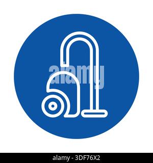 Questa immagine presenta un'icona semplice e moderna di un aspirapolvere su uno sfondo circolare blu. Simboleggia la pulizia e l'efficienza in casa Illustrazione Vettoriale
