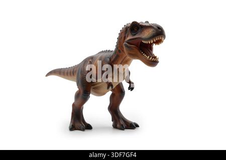Feroci dinosauri carnivori isolati su sfondo bianco, che mostrano texture dettagliate e pose minacciose di predatori preistorici. Foto Stock