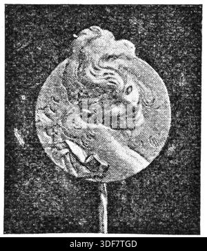 Spilla - Masque. Gold, di Jules Cheret. Illustrazione del XIX secolo. Germania. Sfondo bianco Foto Stock