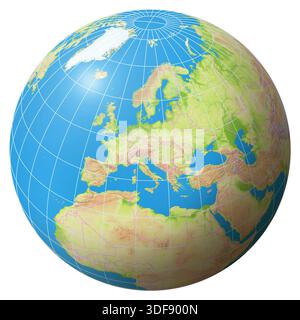 Vista del globo terrestre dallo spazio che mostra l'Austria (Europa) al centro dell'immagine. Nessuna etichetta. Foto Stock