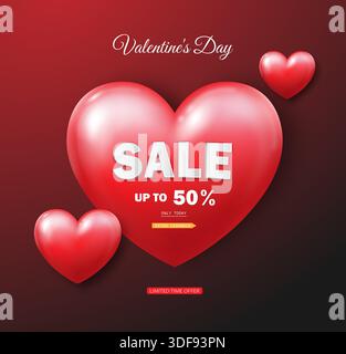 Un cuore con le parole in vendita su sfondo rosso. Illustrazione Vettoriale