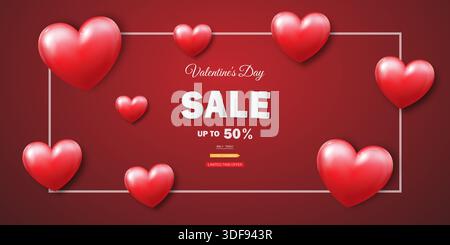 Uno striscione con i cuori e la parola "rivendita" su sfondo rosso. Illustrazione Vettoriale