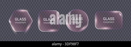 Forme dell'interfaccia utente del Glassmorfismo viola impostate su sfondo trasparente Illustrazione Vettoriale