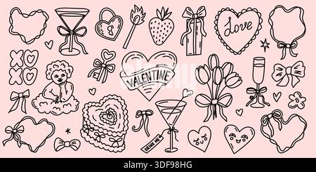 Collezione Doodle Elements disegnata a mano per San Valentino Illustrazione Vettoriale