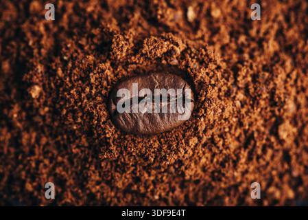 Carni arrosto di chicco di caffè getta sul mucchio di caffè macinato Foto Stock