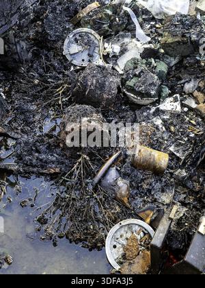 Particolare del vecchio crematorio con resti di ossa umane, cimitero Foto Stock