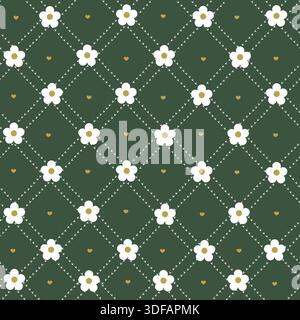 Plaid verde con motivo a margherite Illustrazione Vettoriale