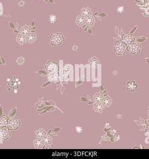 Motivo a diffusione floreale con cottage con rose polverose Illustrazione Vettoriale