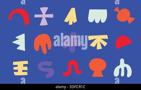 Set di forme disegnate a mano. Doodle coloratissima collezione di forme brutaliste Illustrazione Vettoriale