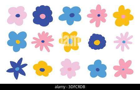 Semplice set di fiori di doodle Illustrazione Vettoriale