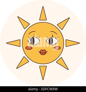 Guarnizione adesiva retro Cartoon Sun Face Illustrazione Vettoriale