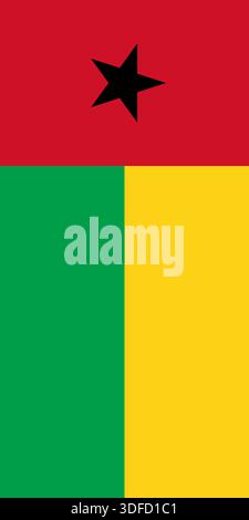 Bandiera verticale della Guinea-Bissau nei colori ufficiali, nelle dimensioni e nelle proporzioni. Bandiera vettoriale che simboleggia l'orgoglio nazionale, l'identità, il patrimonio, il patriottismo e l'autorità Illustrazione Vettoriale