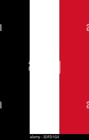 Bandiera verticale dello Yemen nei colori ufficiali, nelle dimensioni e nelle proporzioni. Bandiera vettoriale che simboleggia l'orgoglio nazionale, l'identità, il patrimonio, il patriottismo e l'autorità Illustrazione Vettoriale