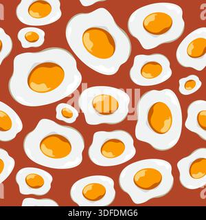 ried eggs senza cuciture su sfondo marrone. Stampa di piatti cartoni animati. Illustrazione Vettoriale