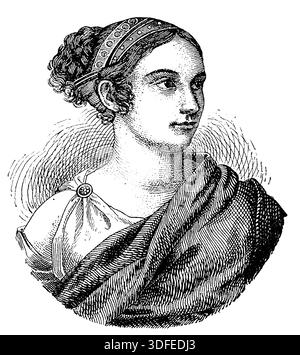 Ritratto di Sophie Schroeder (giovane) - un'attrice tedesca. Illustrazione del XIX secolo. Sfondo bianco Foto Stock