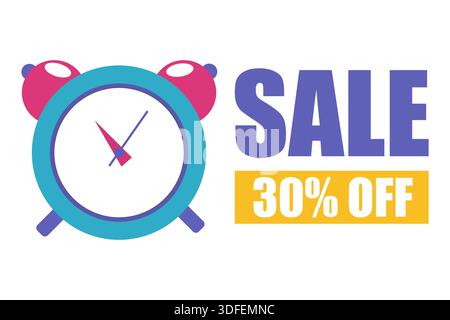 Sconto percentuale di vendita. Promozione sveglia. Sconto del 30%. Illustrazione pubblicitaria vettoriale. Illustrazione Vettoriale