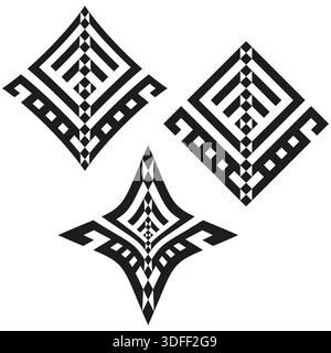 Icone di diamanti tribali. Vettore modello etnico. Set di forme geometriche. Ornamento astratto. EPS 10. Illustrazione Vettoriale