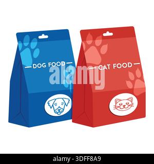 Sacchetto per alimenti per animali domestici in stile piatto su sfondo bianco Illustrazione Vettoriale