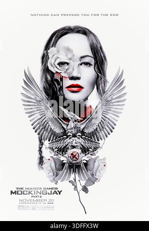 The Hunger Games: Mockingjay - Part 2 (2015) diretto da Francis Lawrence e interpretato da Jennifer Lawrence, Josh Hutcherson e Liam Hemsworth. Katniss Everdeen guida l'assalto finale al Campidoglio nel tentativo di rovesciare il presidente Snow e liberare il popolo di Panem. Fotografia di un poster originale del 2015 DA UTILIZZARE ESCLUSIVAMENTE PER L'EDITORIALE. Credito: BFA / Lionsgate Foto Stock