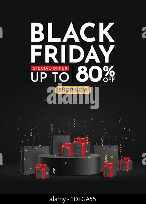 Banner verticale moderno per le supervendite del Black Friday per il marketing aziendale Illustrazione Vettoriale