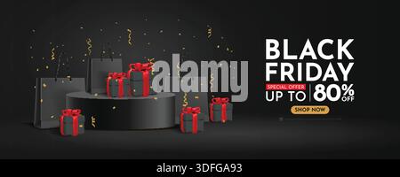 Striscione orizzontale Modern Black Friday Super sale per il marketing aziendale Illustrazione Vettoriale