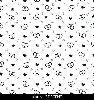 Cuori, stelle e impronte di zampe. Design in tessuto senza cuciture Illustrazione Vettoriale