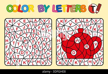 Colore per lettera T. Puzzle gioco per l'educazione dei bambini. Colorazione vettoriale Illustrazione Vettoriale