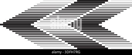 Strisce nere orizzontali con spessore diverso che imitano l'effetto freccia in movimento. Sfondo linee parallele. Ripetizione dinamica. Stampa geometrica astratta Illustrazione Vettoriale