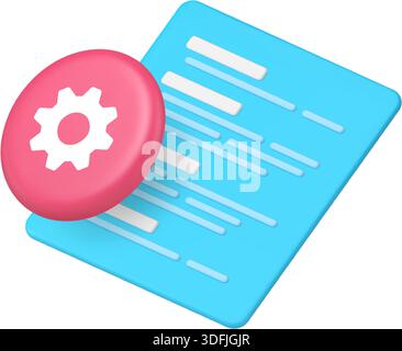 Icona del documento di codice e dell'ingranaggio delle impostazioni per gli strumenti e le applicazioni software per sviluppatori. Rappresenta la programmazione, lo sviluppo, la configurazione e il controllo. 3 Illustrazione Vettoriale