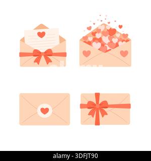Set di illustrazioni per buste d'amore romantiche Illustrazione Vettoriale
