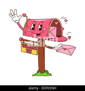 Valentine Groovy hippie Love character, mailbox Illustrazione Vettoriale