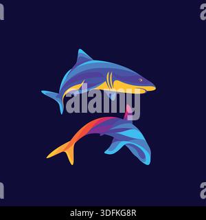 Astratto sagoma animale di squalo piatto illustrazione pro vettoriale Illustrazione Vettoriale