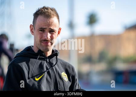 Alicante, Spagna. 13 gennaio 2026. Victor Campenaerts belga nella foto durante la presentazione del Team Visma-Lease a Bike Cycling Team ad Alicante, Spagna, martedì 13 gennaio 2026. BELGA FOTO DAVID PINTENS credito: Belga News Agency/Alamy Live News Foto Stock