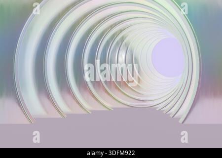 Un futuristico tunnel circolare con anelli concentrici luminosi che conducono ad una luce brillante. rendering 3d. Foto Stock