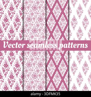 Una collezione di motivi floreali vettoriali senza cuciture. Un sofisticato motivo damascico vintage Illustrazione Vettoriale