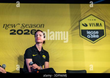 Alicante, Spagna. 13 gennaio 2026. Marianne Vos olandese nella foto durante la presentazione del Team Visma-Lease a Bike Cycling Team ad Alicante, Spagna, martedì 13 gennaio 2026. BELGA FOTO DAVID PINTENS credito: Belga News Agency/Alamy Live News Foto Stock