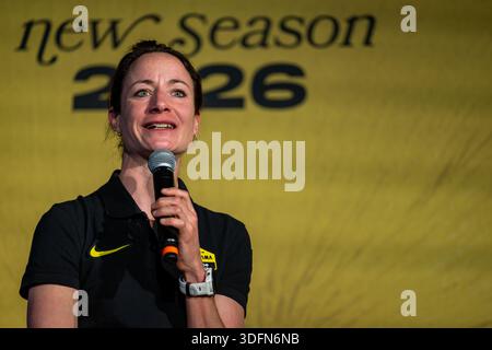Alicante, Spagna. 13 gennaio 2026. Marianne Vos olandese nella foto durante la presentazione del Team Visma-Lease a Bike Cycling Team ad Alicante, Spagna, martedì 13 gennaio 2026. BELGA FOTO DAVID PINTENS credito: Belga News Agency/Alamy Live News Foto Stock