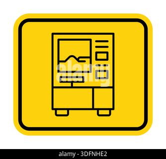 Icona minimalista di un distributore automatico visualizzata su uno sfondo giallo brillante, perfetta per rappresentare i servizi di vendita automatizzati nella grafica. Illustrazione Vettoriale
