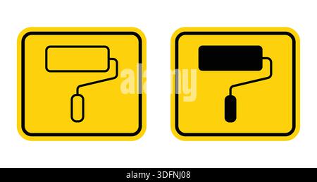 Icone semplici e creative dei rulli di vernice su sfondo giallo, ideali per il miglioramento della casa e la progettazione di progetti fai-da-te, per il trasporto di strumenti e attività effec Illustrazione Vettoriale