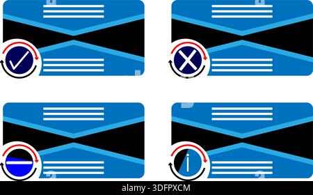 Set di interfacce per schede UI moderne con indicatori di controllo e di stato incrociato Illustrazione Vettoriale