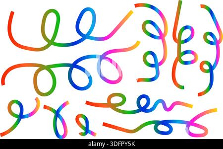 Collezione di linee a vortice colorate astratte con forme curve dinamiche Illustrazione Vettoriale