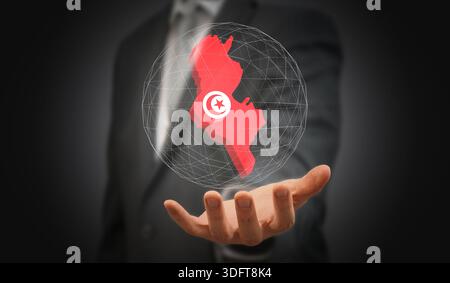 Tunisia - bandiera e forma del paese - illustrazione 3D. Foto Stock