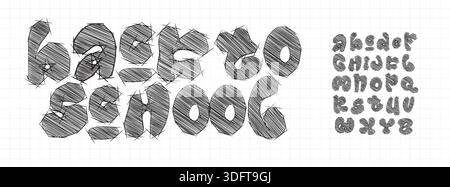 Carattere Back to School Logo alfabeto bolla tratteggio lettere tipografia moderna, design tipografico creativo per banner titolo poster Illustrazione Vettoriale
