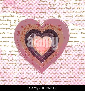 Moderno romantico biglietto d'auguri a forma di cuore boho dipinto a mano in colori marrone e rosa per San Valentino Illustrazione Vettoriale
