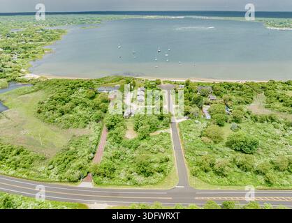 vista aerea della riva del lago montauk Foto Stock
