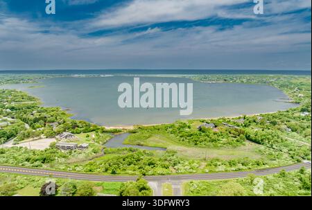 vista aerea del lago montauk e dell'area circostante Foto Stock