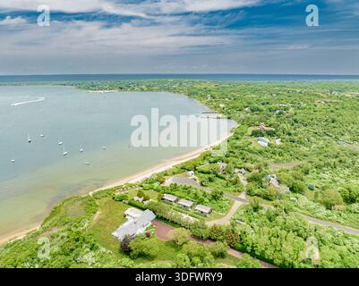 vista aerea della riva del lago montauk Foto Stock